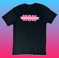 a black t - shirt with the word mom on it